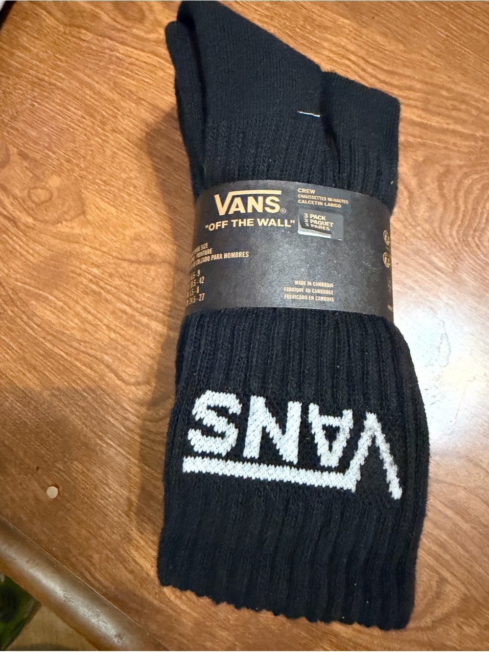 Vans Men's Black Crew Socks with White Logo - 3 Pack 6.5-9 NWT